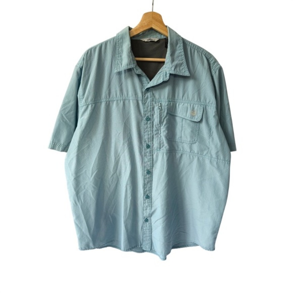 Wrangler Mens Blue Short Sleeve Outdoor Utility Shirt XL Polyester Nylon Blend‎